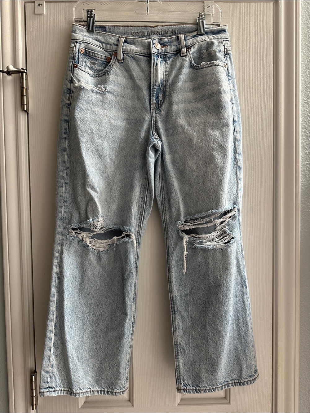 American Eagle Outfitters Light Blue Ripped Wide Leg Jeans Women’s 4 X-Short